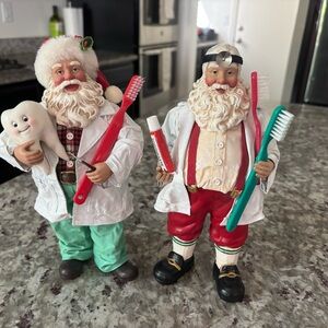 Holiday Dental Santa Figurine Set - White Coat, Red & Green Accents